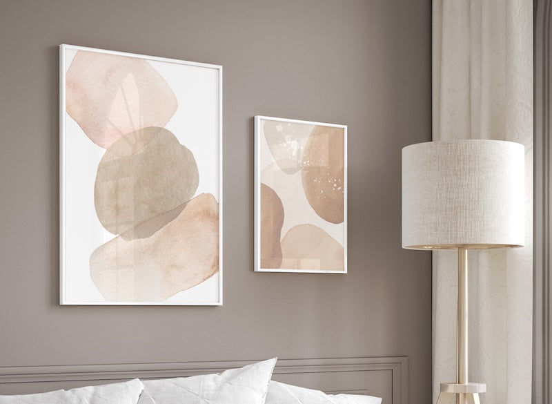 large brown and white bedroom wall art