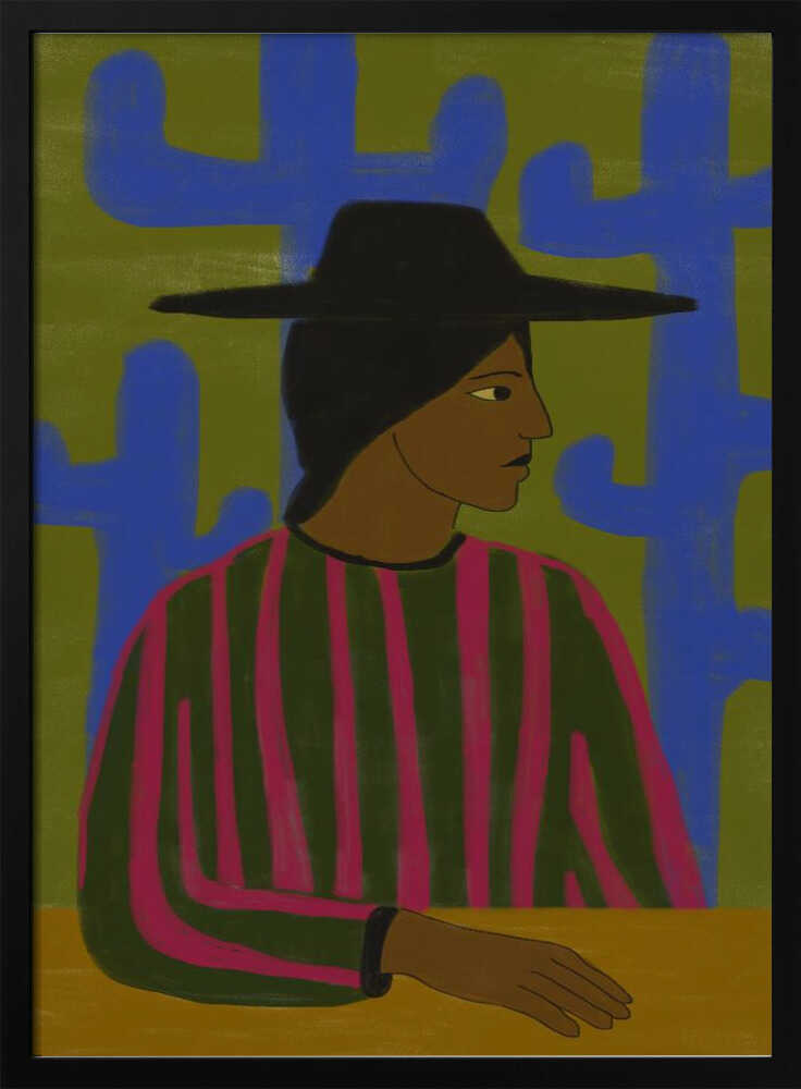 Southwestern Woman with Blue Cactus