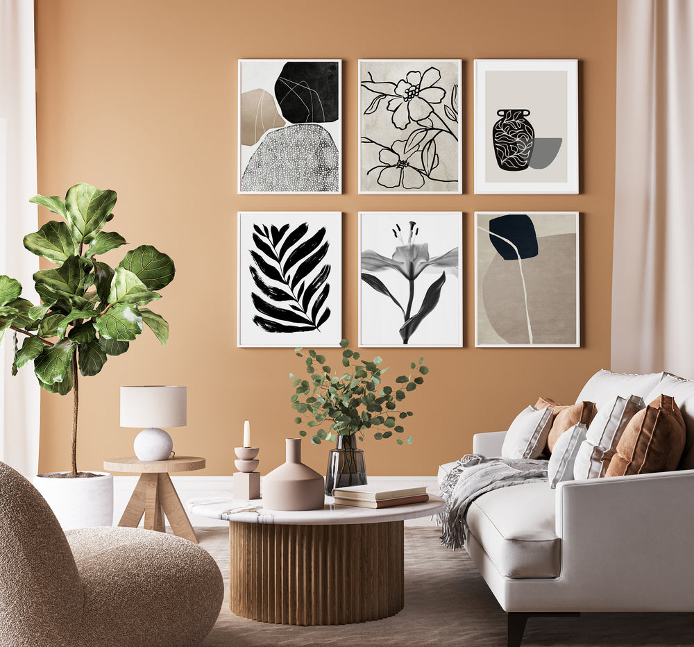 Black And White Painted Fern Wall Art Set 01