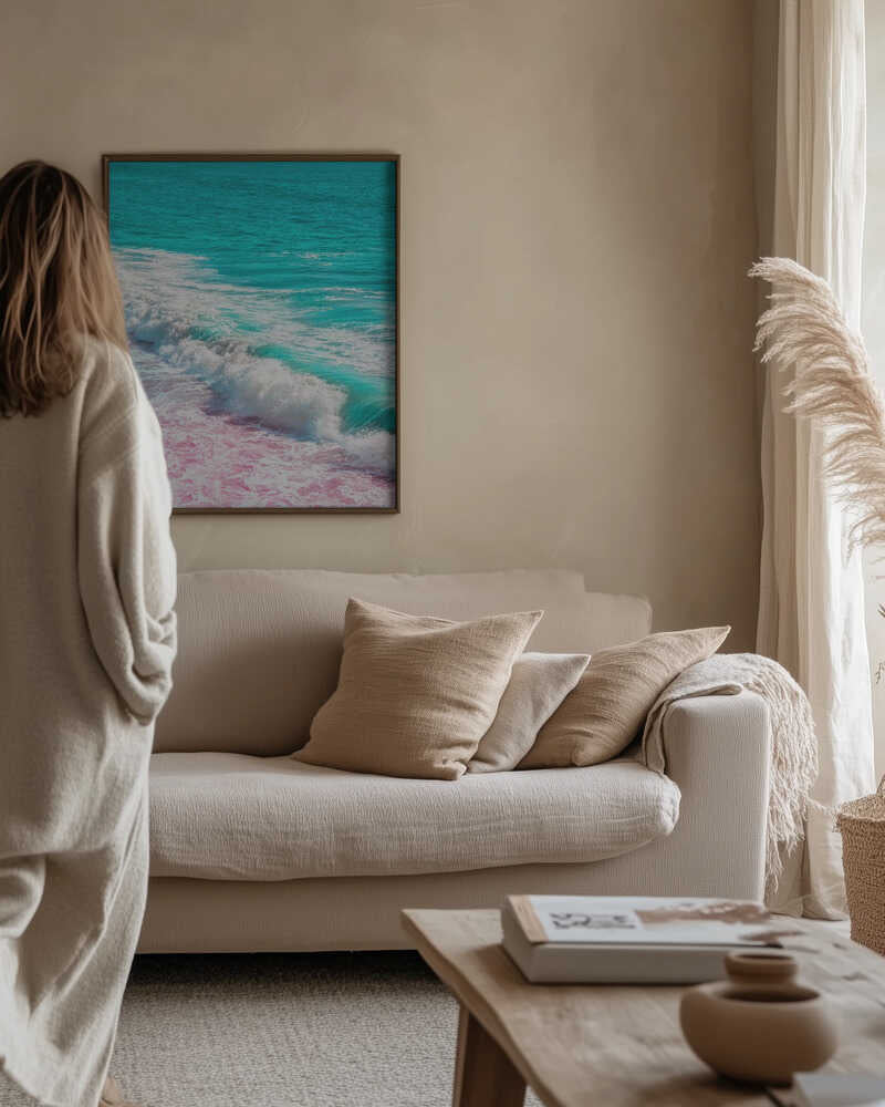 Waves Crashing in Pink and Blue