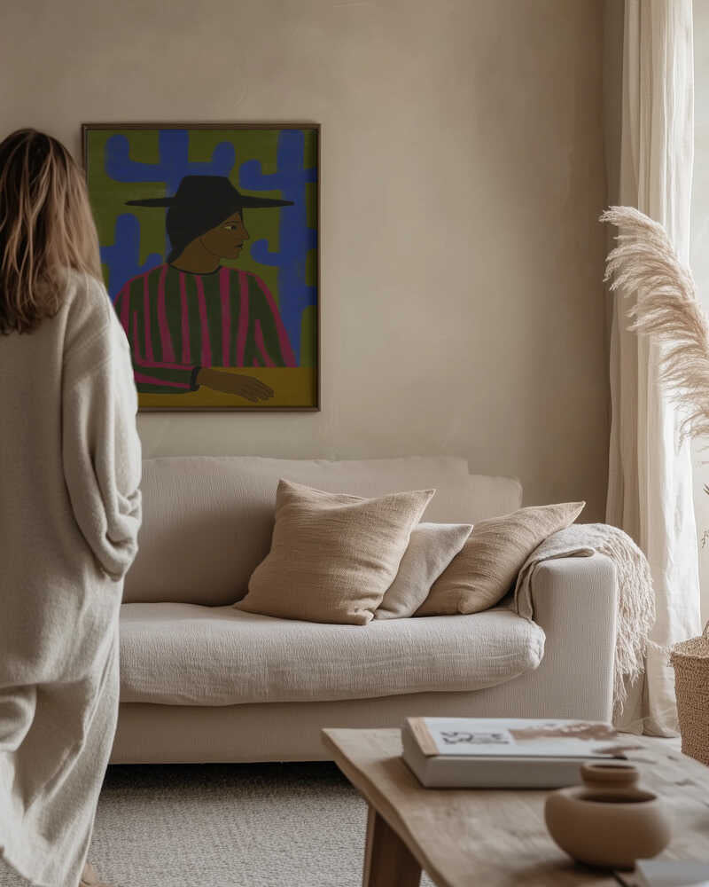 Southwestern Woman with Blue Cactus
