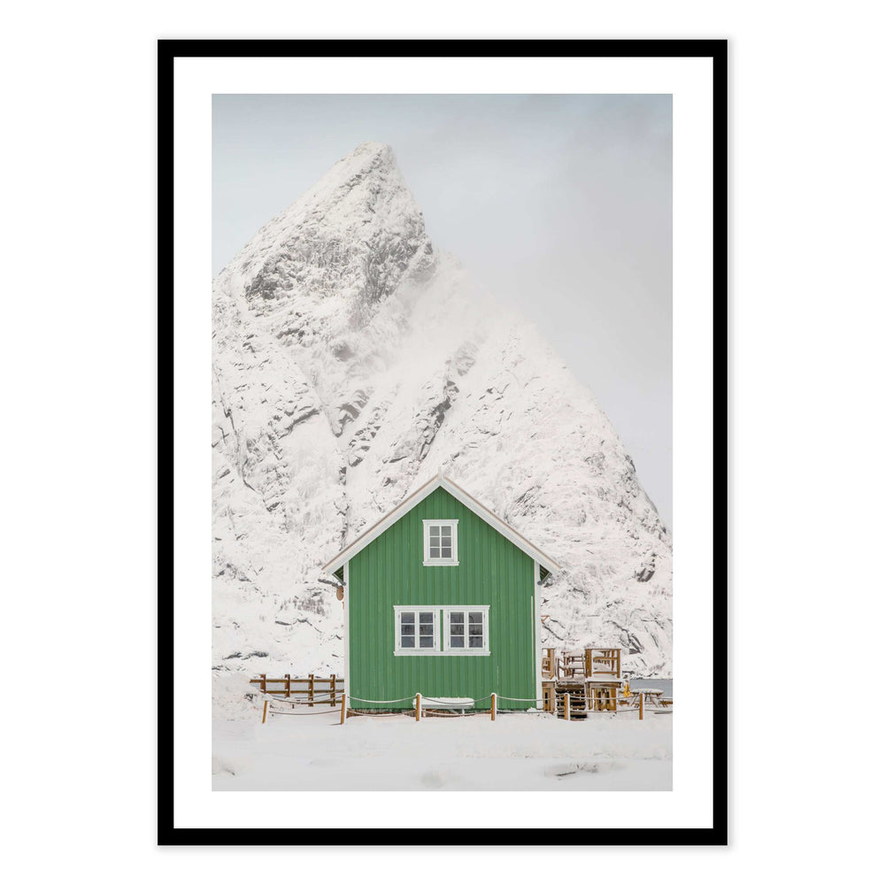 Snowy Green Cabin Festive Print