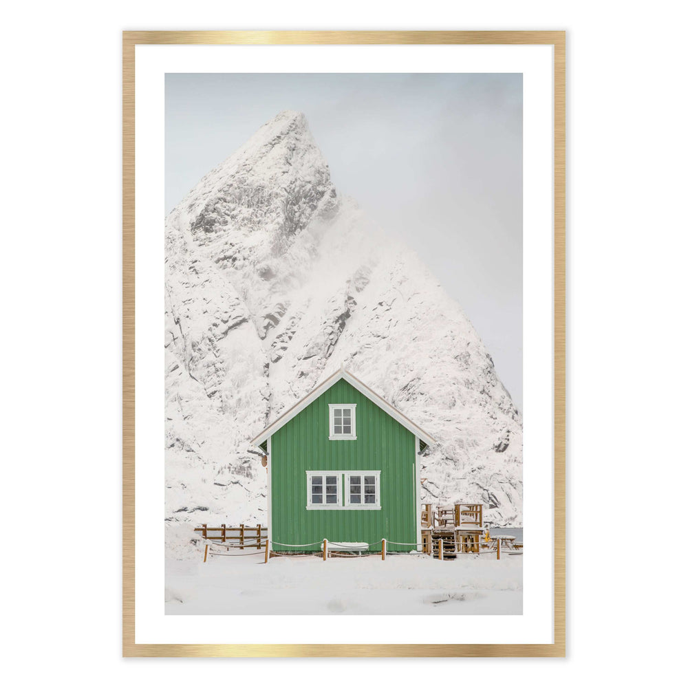 Snowy Green Cabin Festive Print