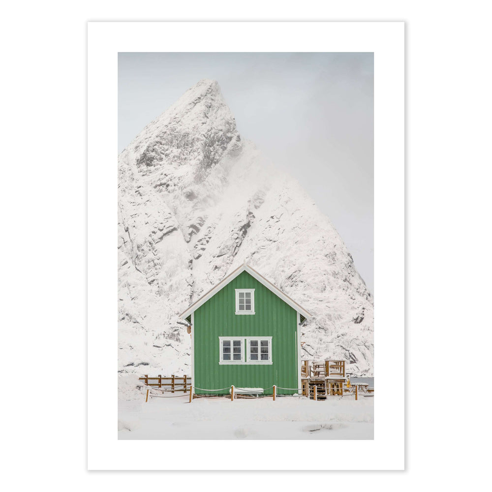 Snowy Green Cabin Festive Print