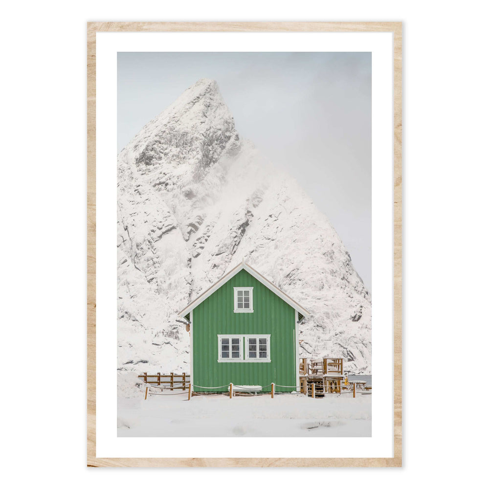 Snowy Green Cabin Festive Print