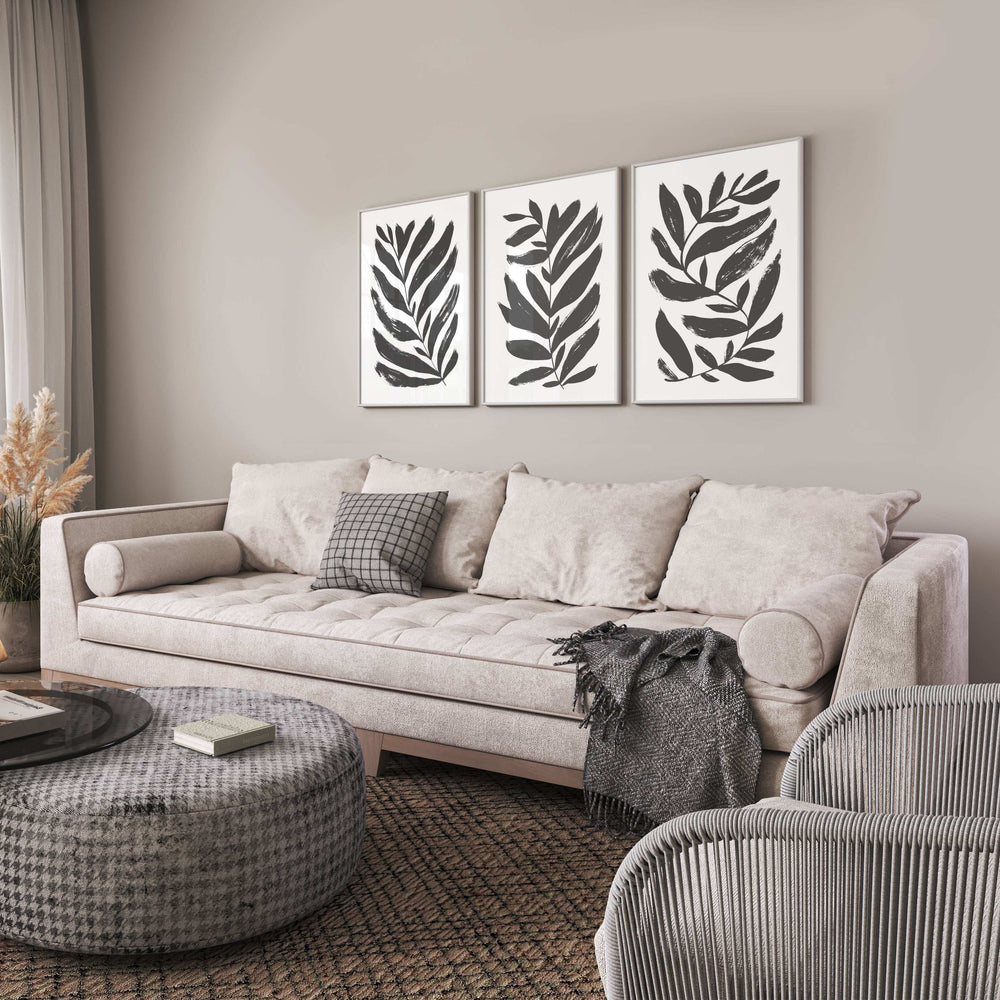 Black And White Painted Fern Wall Art Set 03