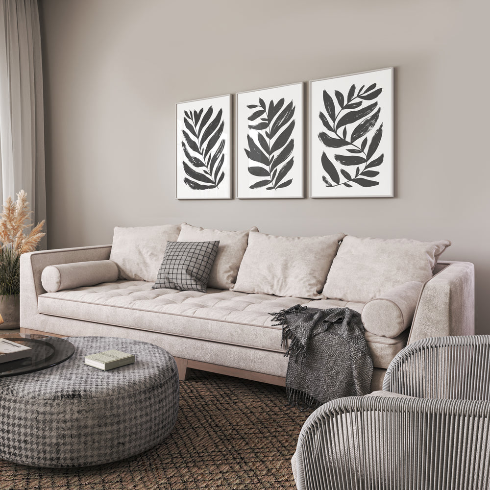 Black And White Painted Fern Wall Art Set 03