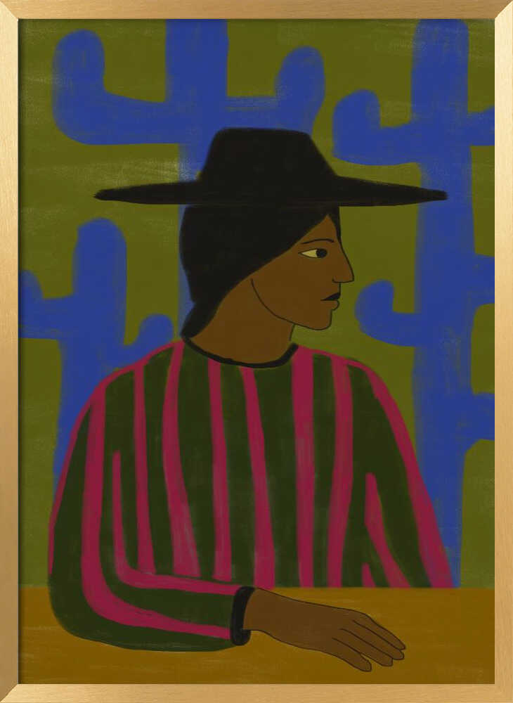 Southwestern Woman with Blue Cactus