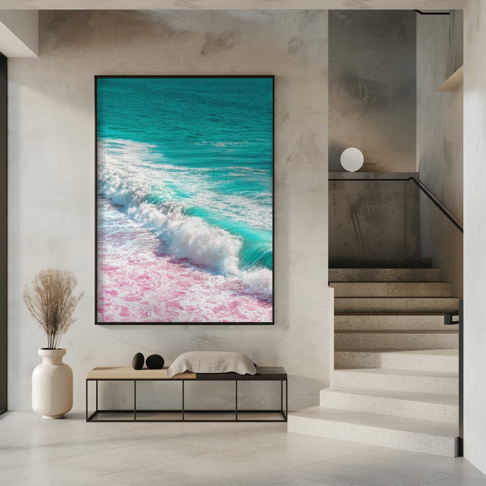 Waves Crashing in Pink and Blue