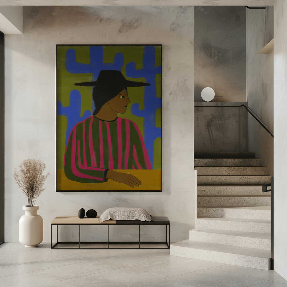 Southwestern Woman with Blue Cactus