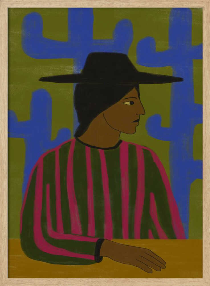 Southwestern Woman with Blue Cactus