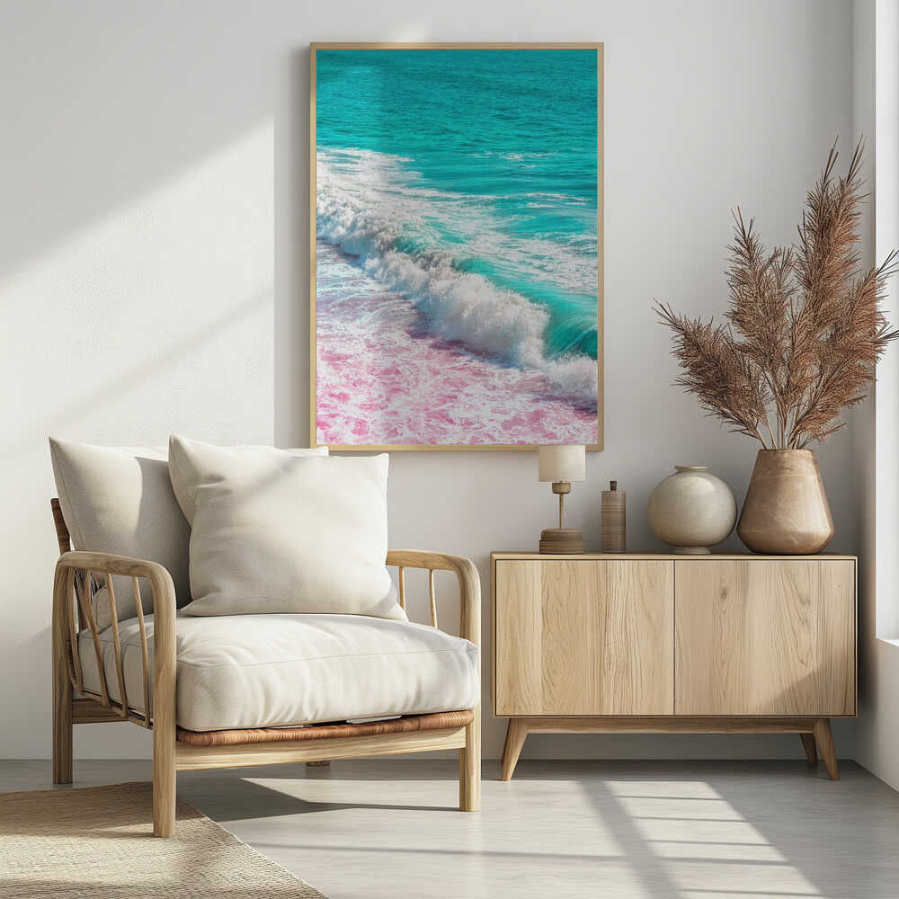 Waves Crashing in Pink and Blue