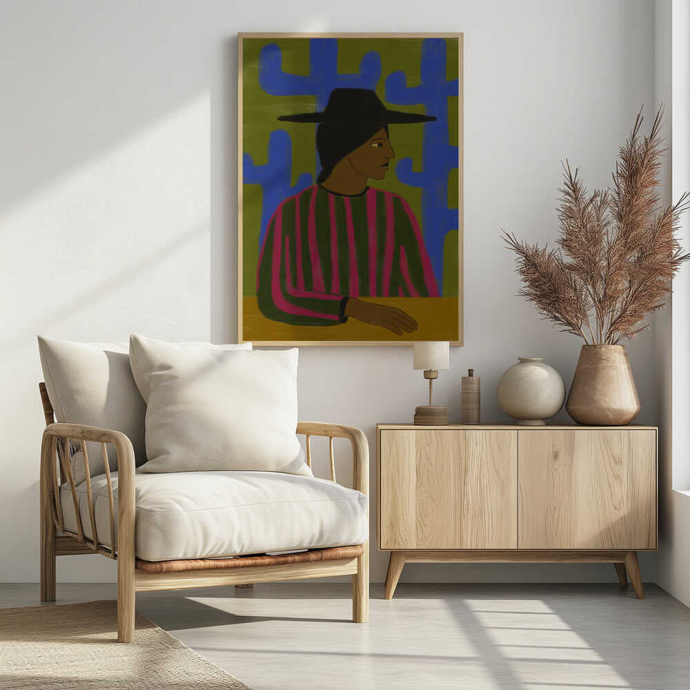 Southwestern Woman with Blue Cactus
