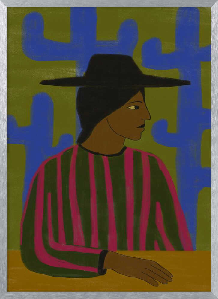 Southwestern Woman with Blue Cactus