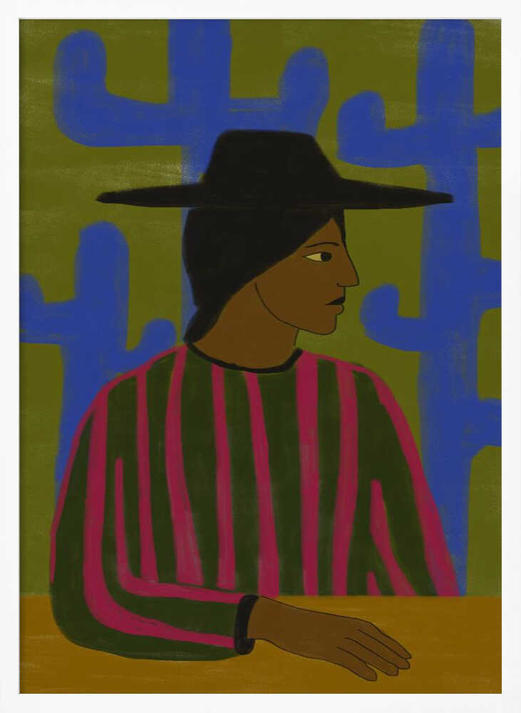 Southwestern Woman with Blue Cactus