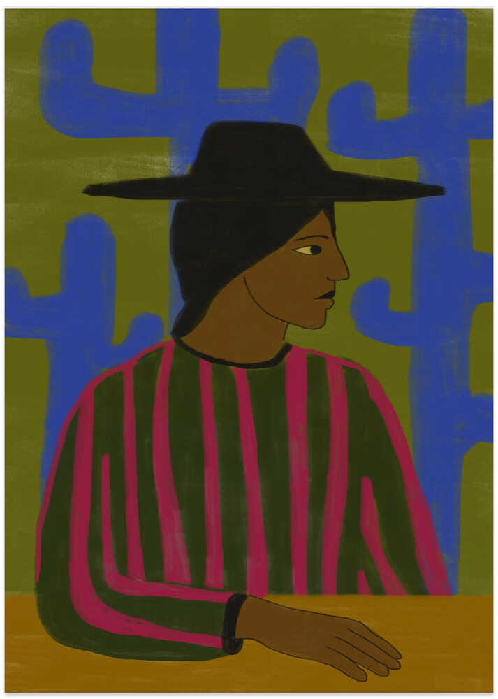 Southwestern Woman with Blue Cactus