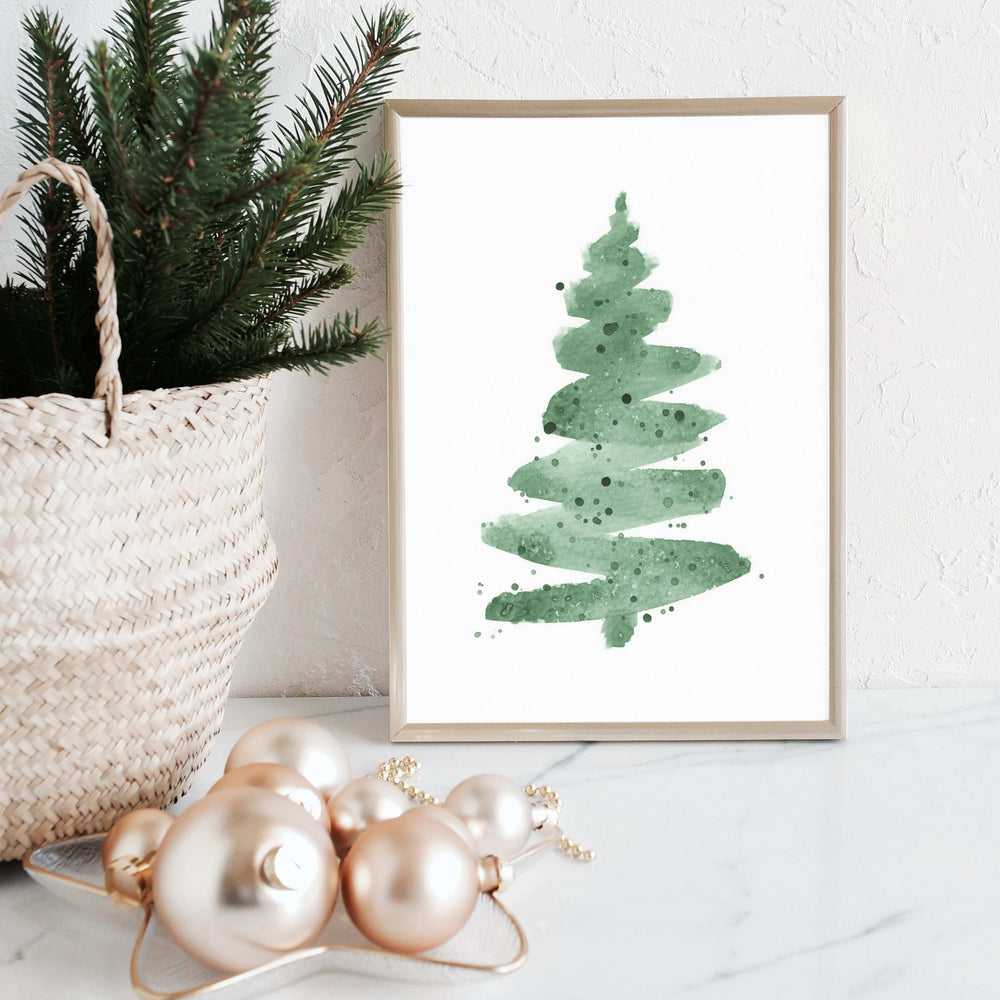 Water Paint Christmas Tree Festive Print