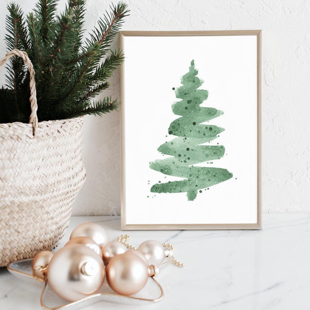 Water Paint Christmas Tree Festive Print