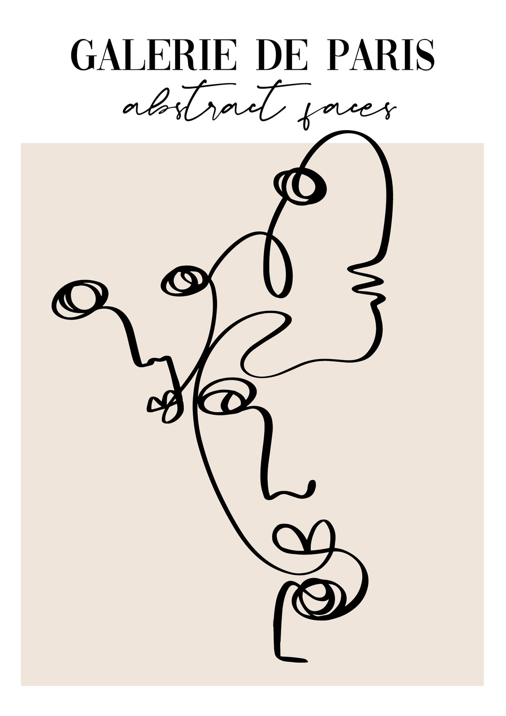 Abstract Faces Single Line Drawing Print