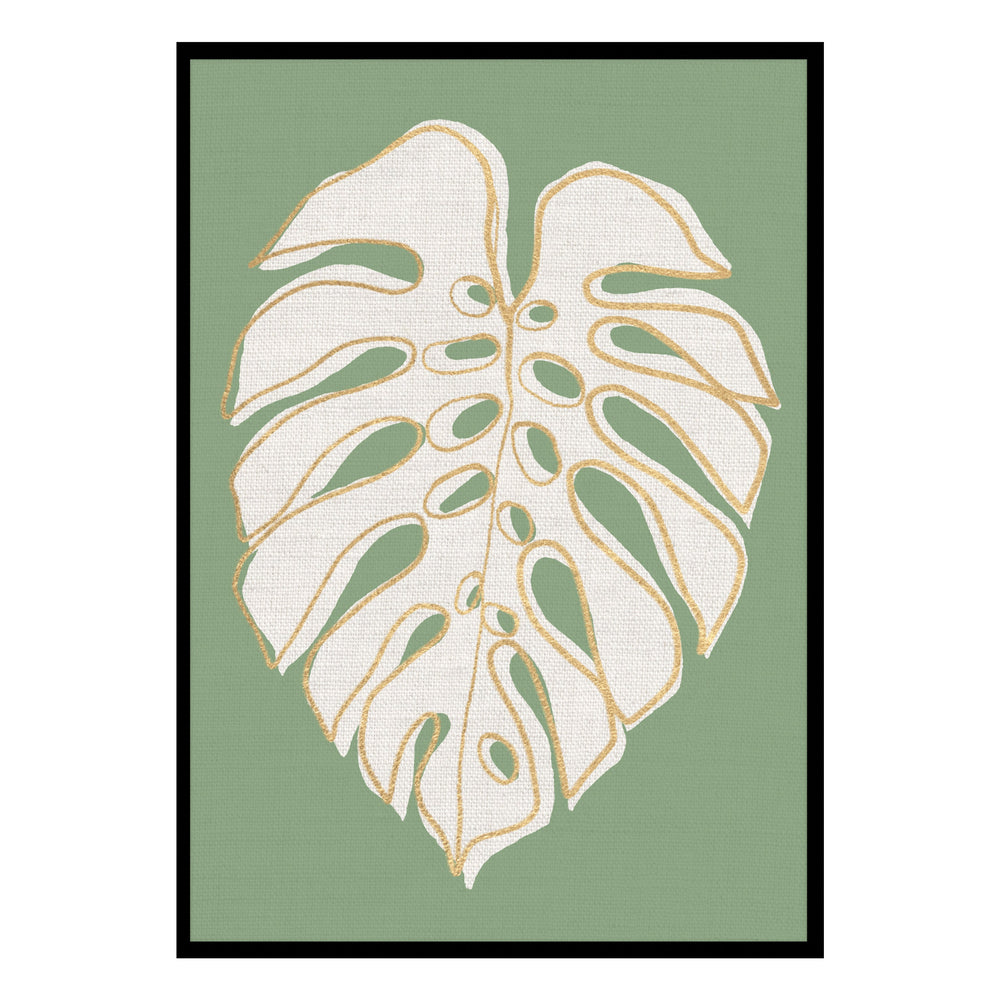 Green & Gold Monstera Abstract Tropical Leaf Print