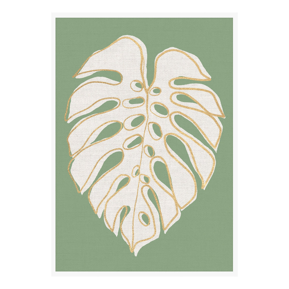 Green & Gold Monstera Abstract Tropical Leaf Print