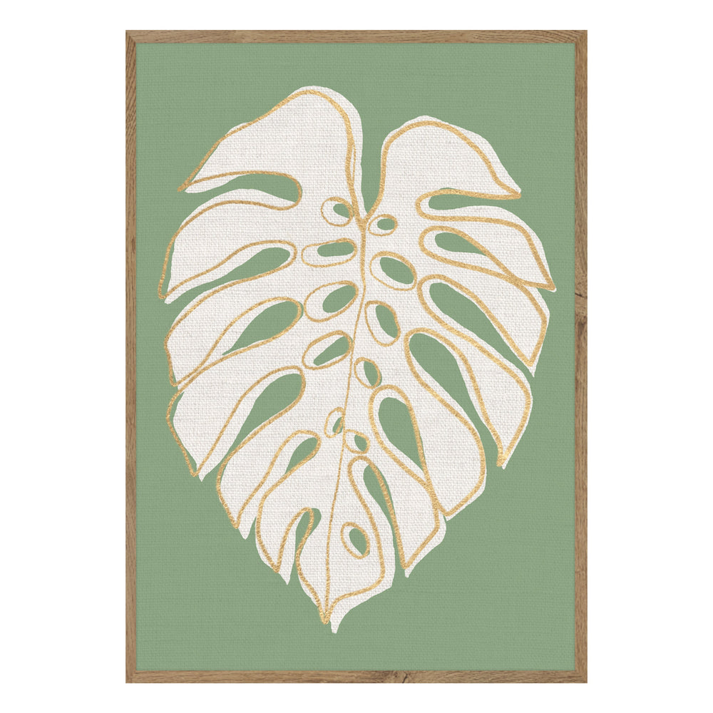 Green & Gold Monstera Abstract Tropical Leaf Print