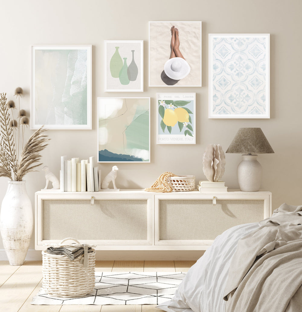 Italian Tiles Cool Toned Framed Wall Art